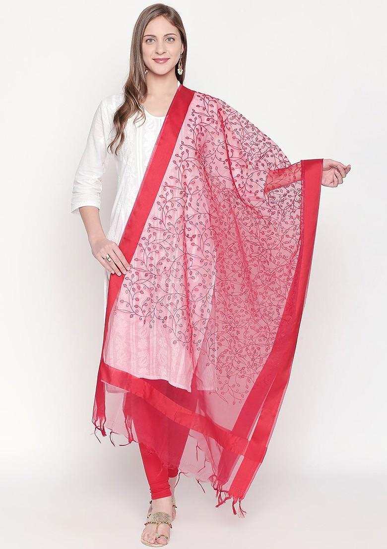 Red Embroidered Dupatta