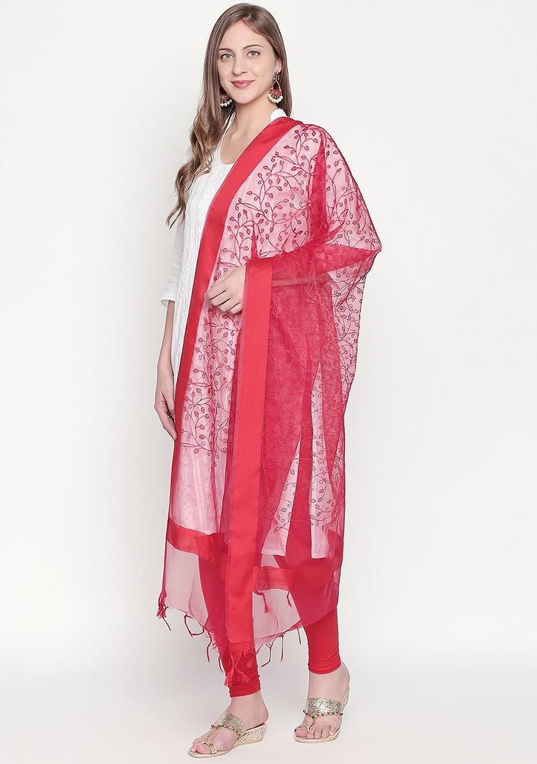 Red Embroidered Dupatta