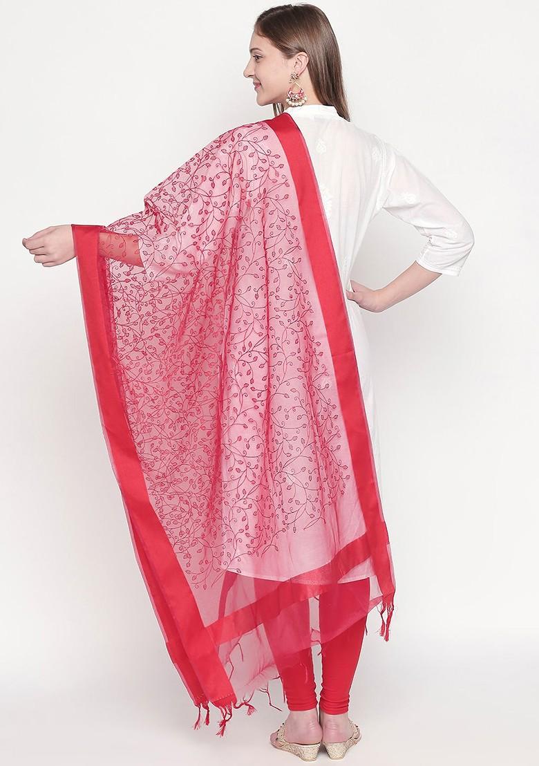 Red Embroidered Dupatta
