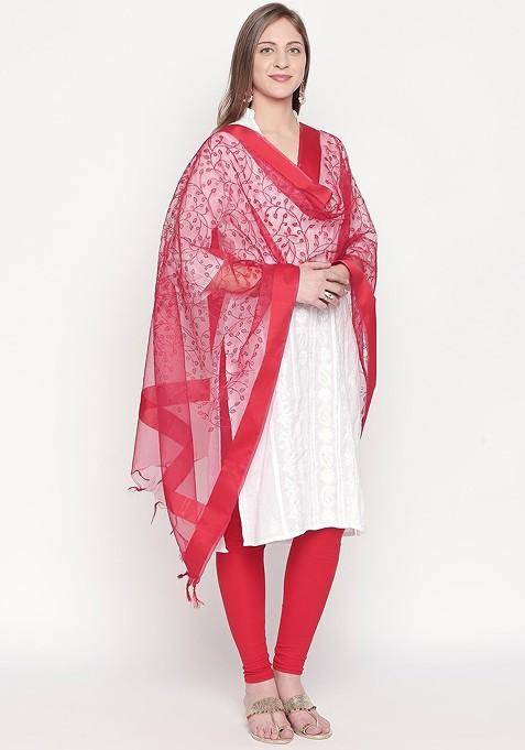 Red Embroidered Dupatta