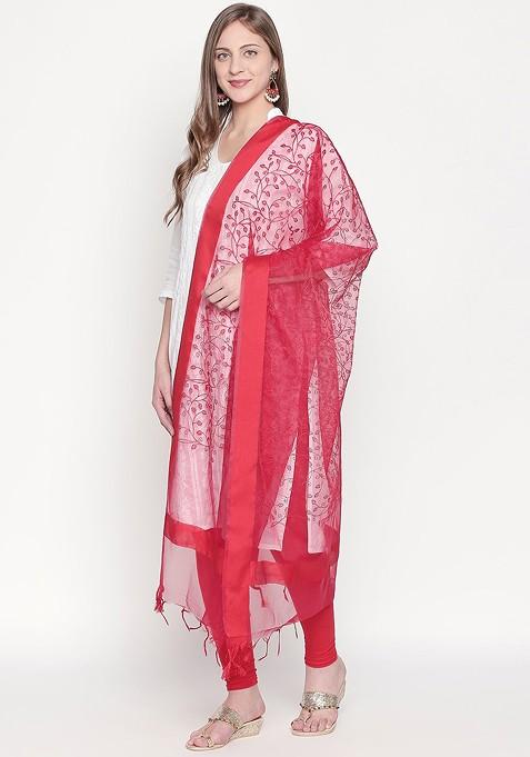 Red Embroidered Dupatta