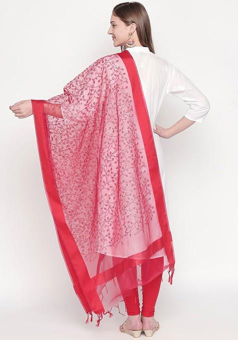 Red Embroidered Dupatta