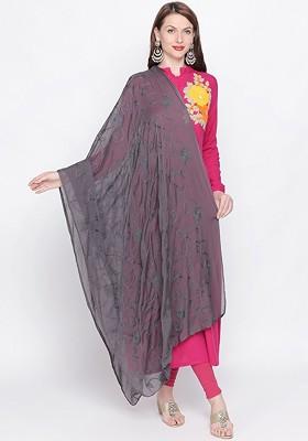 Grey Embroidered Chiffon Dupatta