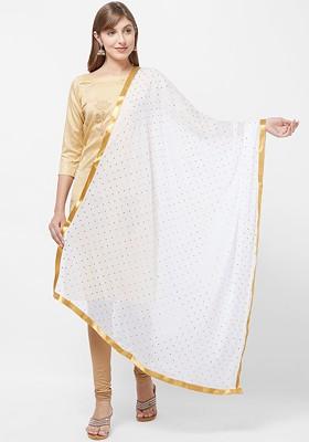 White And Gold Coloured Solid Dupatta