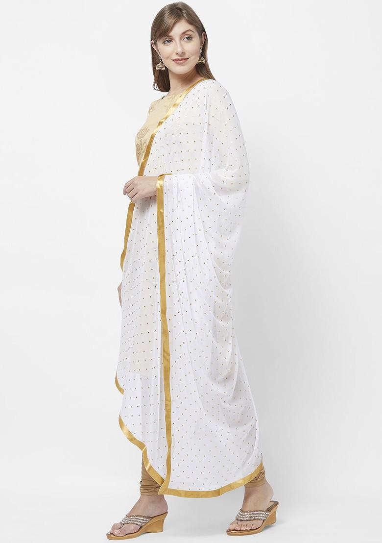 White And Gold Coloured Solid Dupatta