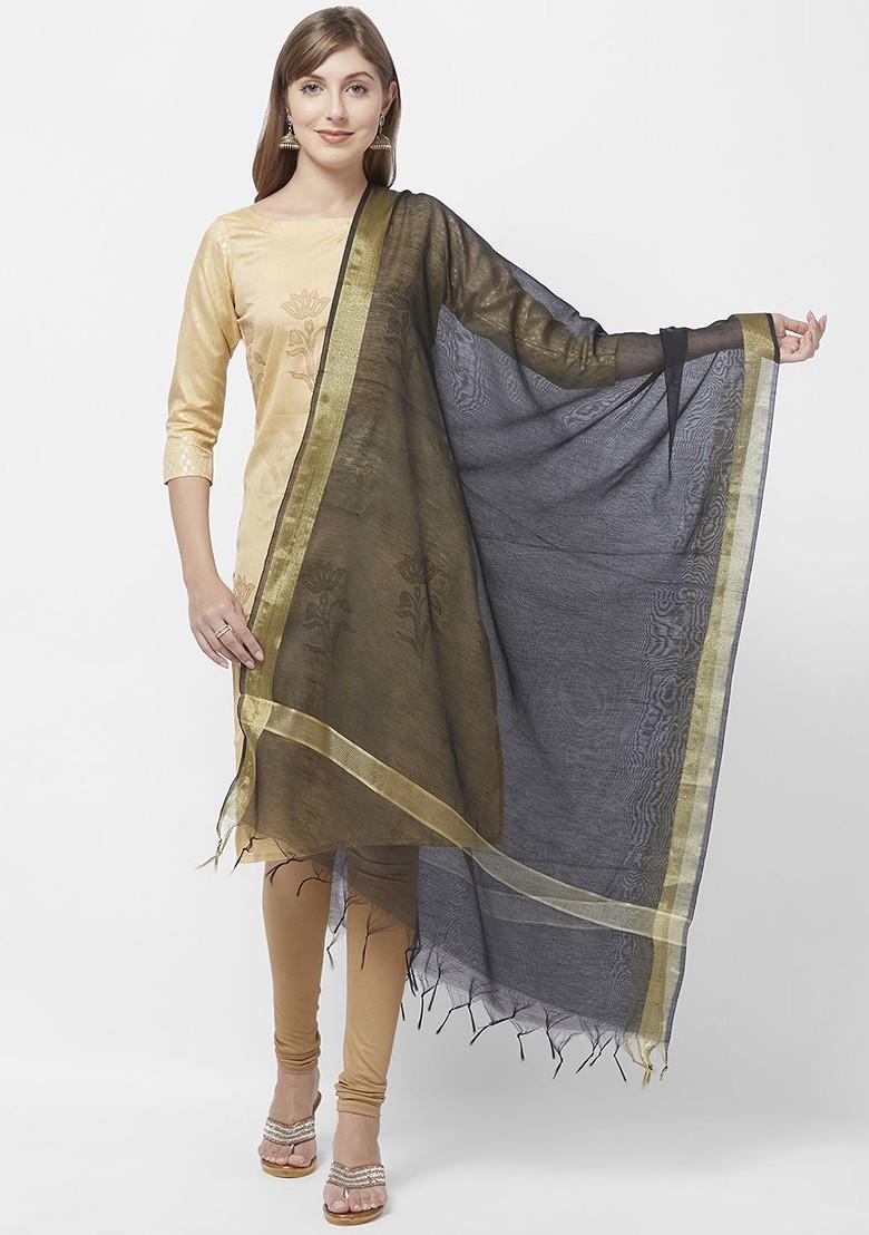 Women Black And Gold Toned Solid Dupatta