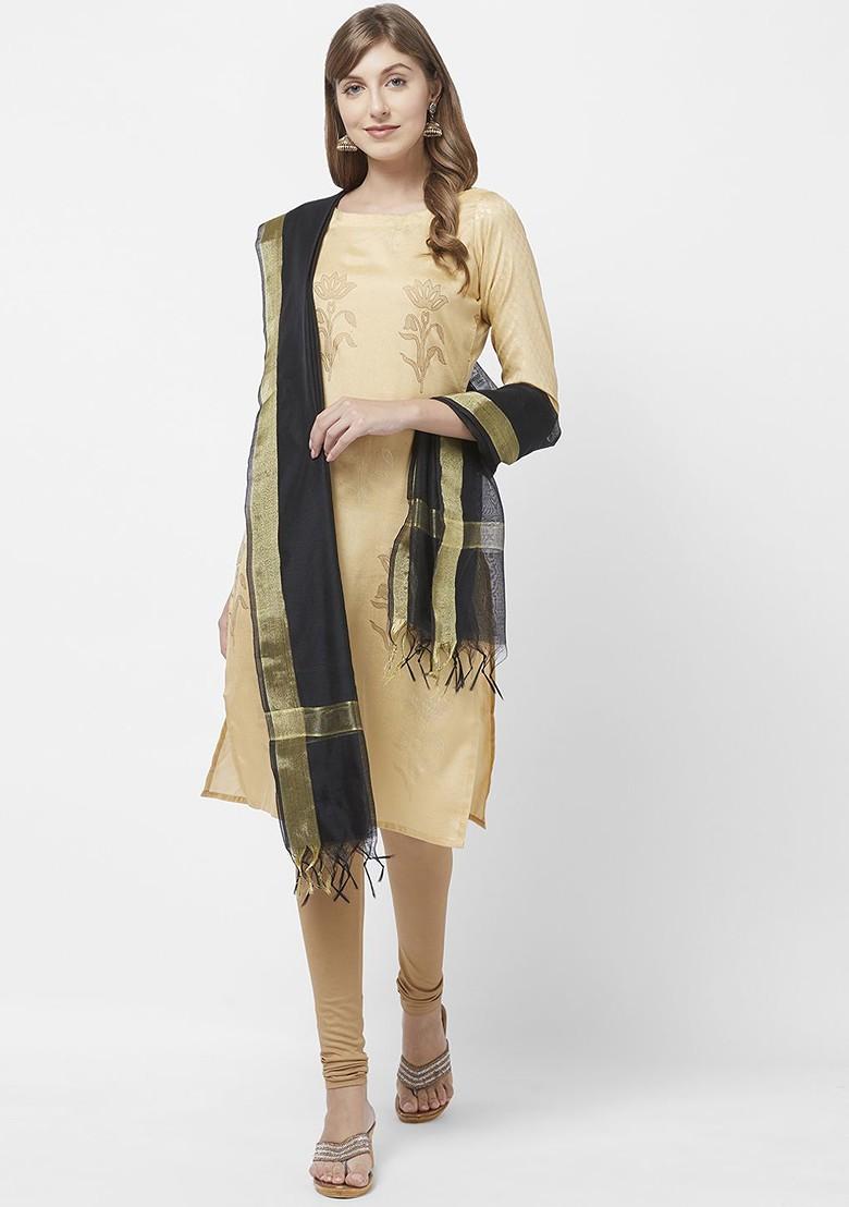 Women Black And Gold Toned Solid Dupatta