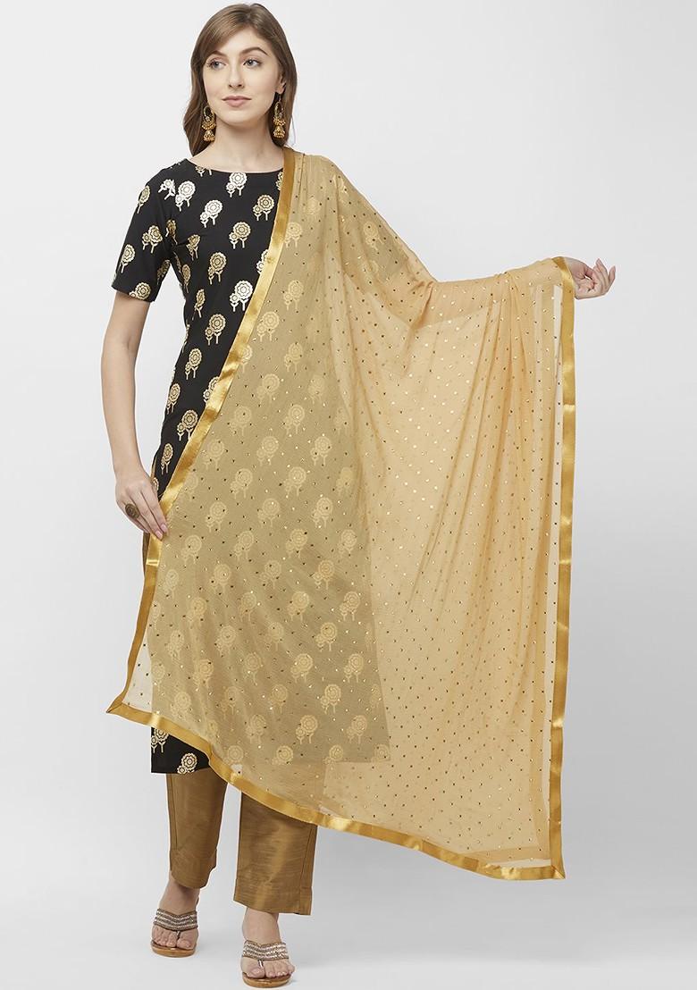 Women Beige And White Embellished Dupatta