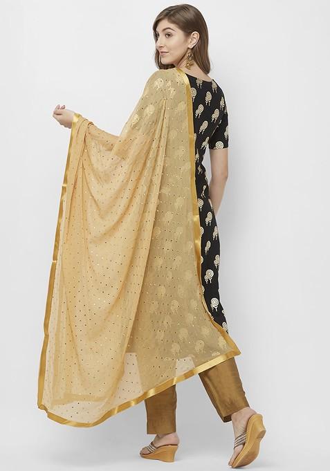 Women Beige And White Embellished Dupatta