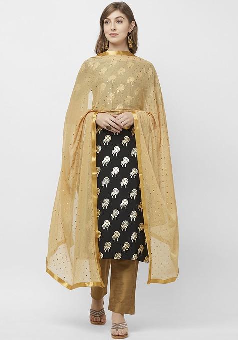 Women Beige And White Embellished Dupatta
