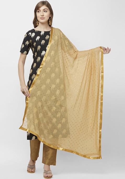 Women Beige And White Embellished Dupatta