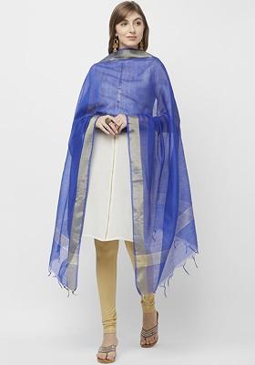 Women Blue And Gold Toned Solid Dupatta