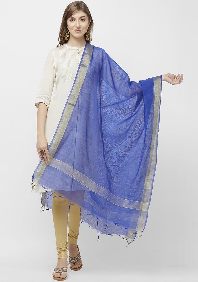 Women Blue And Gold Toned Solid Dupatta