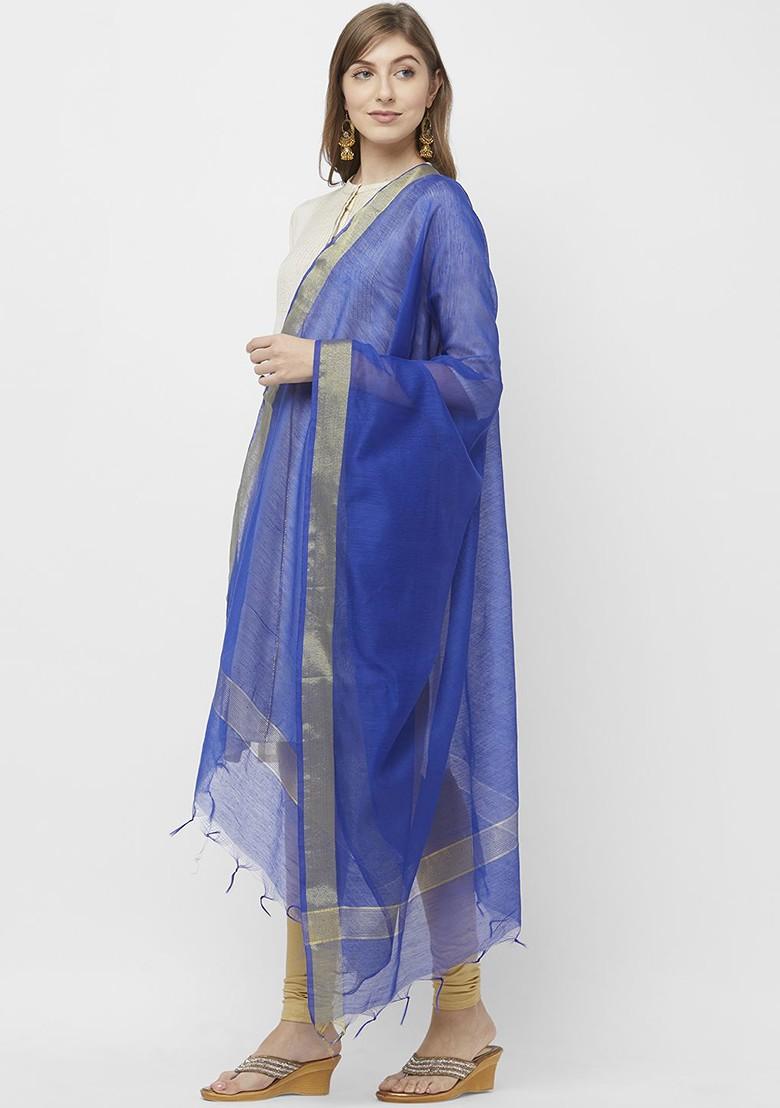 Women Blue And Gold Toned Solid Dupatta