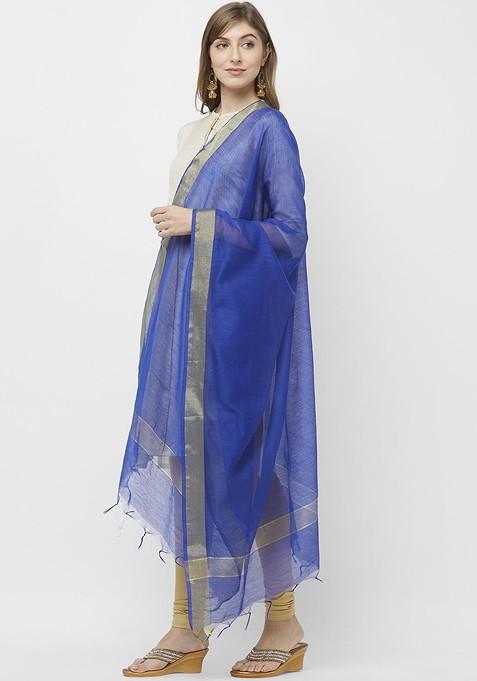 Women Blue And Gold Toned Solid Dupatta