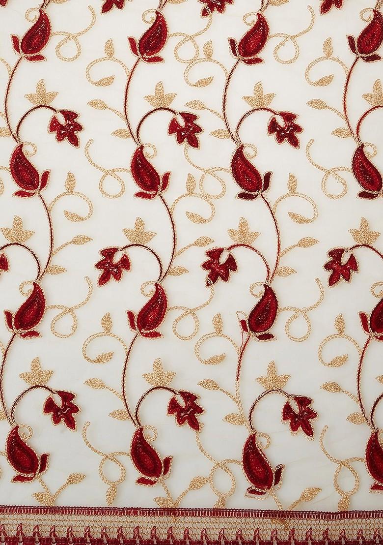 Women Maroon And Gold Toned Embroidered Dupatta