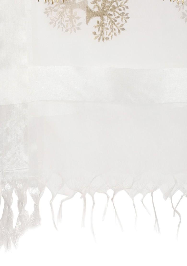 White And Gold Coloured Embroidered Dupatta