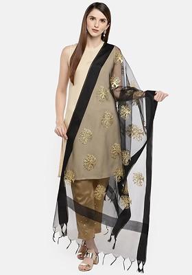 Black And Gold Coloured Embroidered Dupatta
