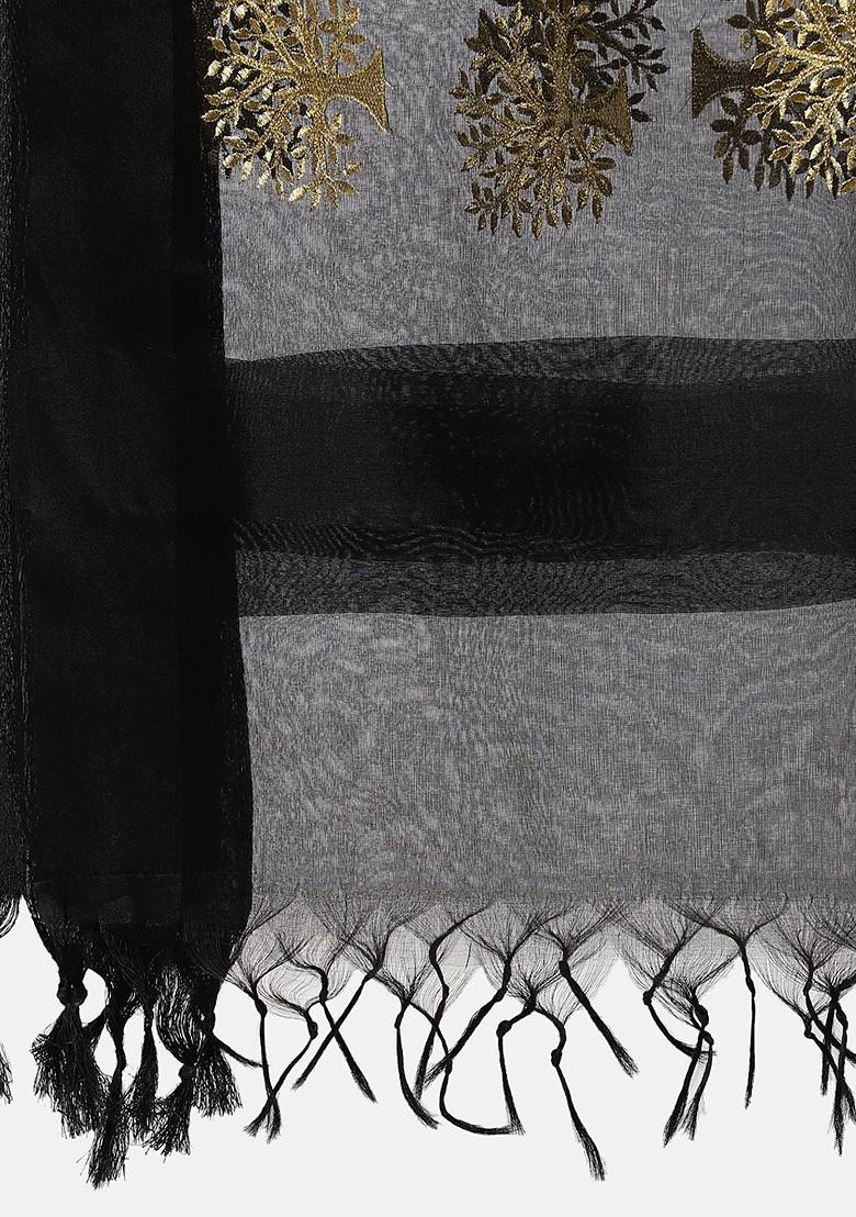 Black And Gold Coloured Embroidered Dupatta
