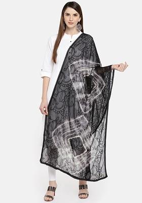 Black And White Embroidered Dupatta