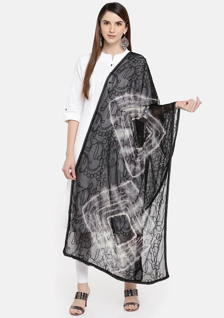 Black And White Embroidered Dupatta