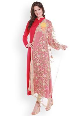 Beige Embroidered Net Dupatta