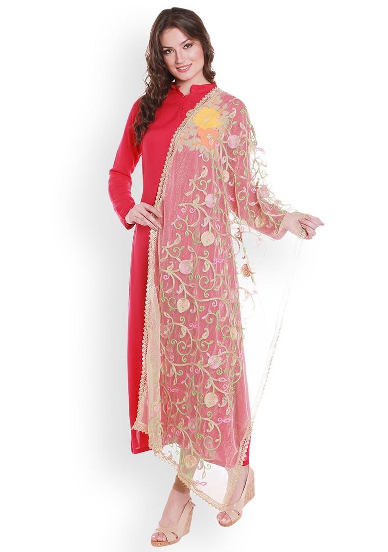 Beige Embroidered Net Dupatta