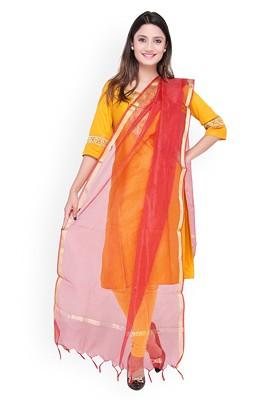 Maroon Self Checked Silk Dupatta