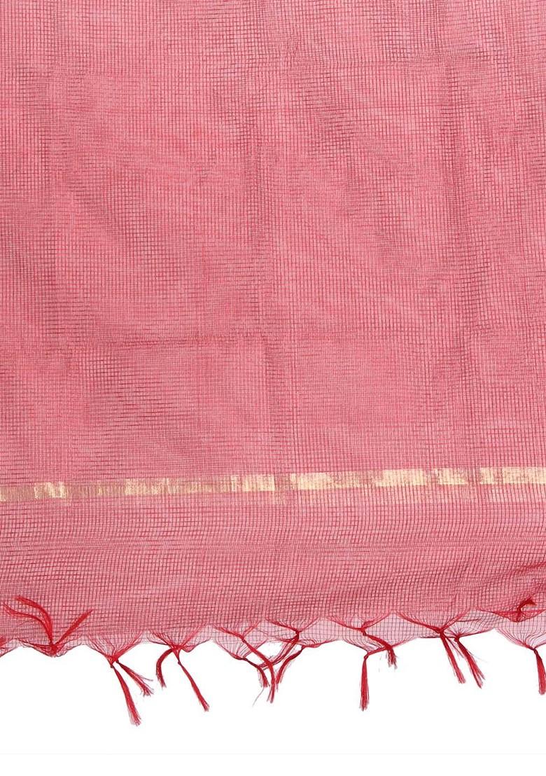 Maroon Self Checked Silk Dupatta