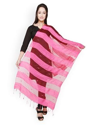 Women Pink Striped Dupatta