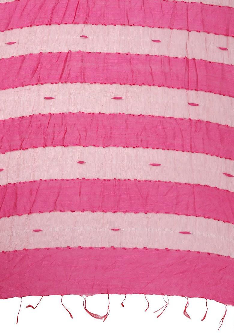 Women Pink Striped Dupatta