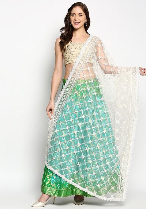 Off White And Gold Toned Embroidered Dupatta With Zari