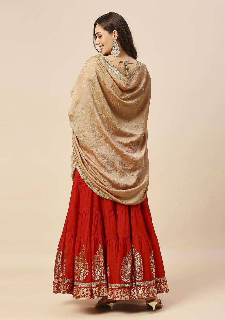 Floral Embroidered Sequinned Dupatta