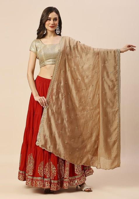 Floral Embroidered Sequinned Dupatta