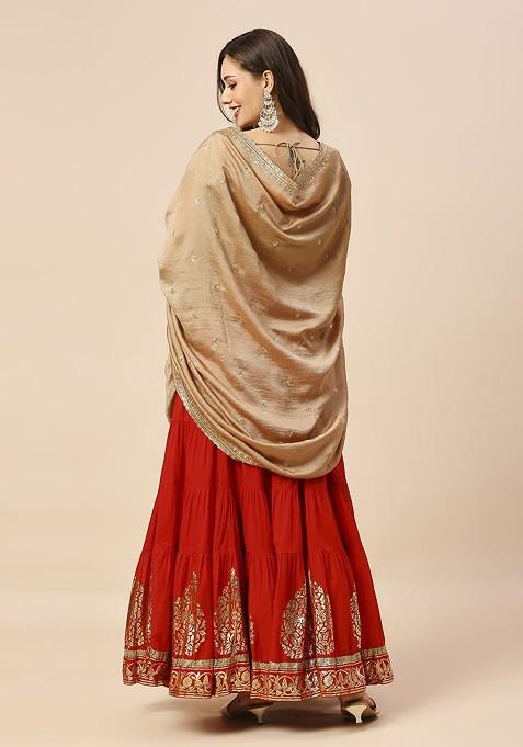 Floral Embroidered Sequinned Dupatta