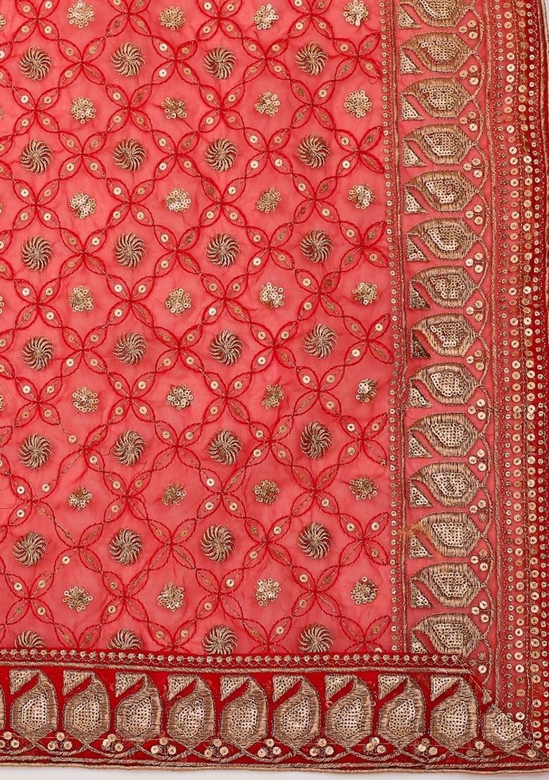 Red And Gold Toned Ethnic Motifs Embroidered Dupatta