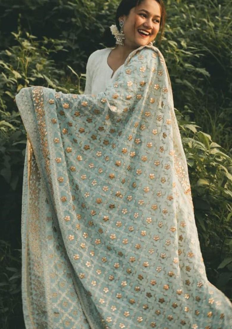 Embroidered Dupatta With Gotta Patti