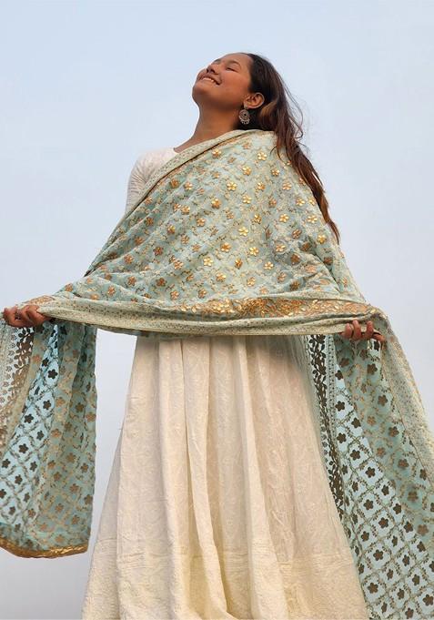 Embroidered Dupatta With Gotta Patti