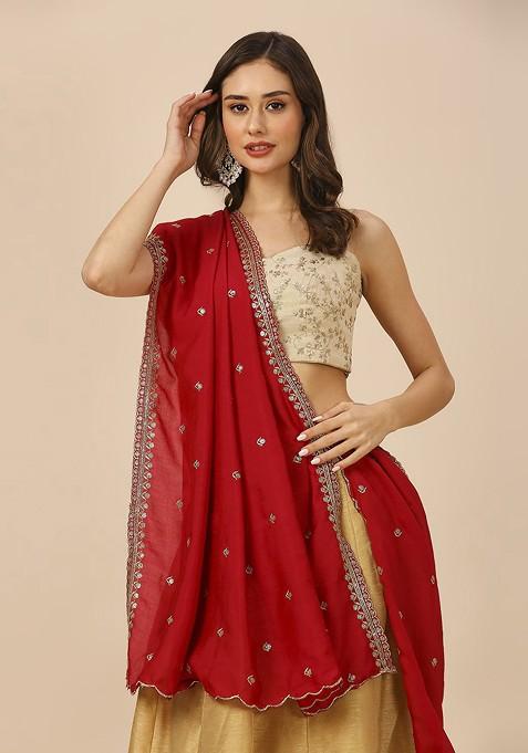 Floral Embroidered Sequinned Dupatta
