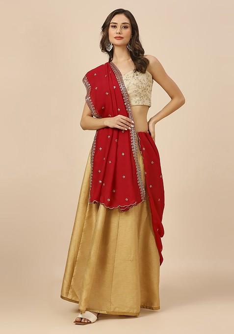 Floral Embroidered Sequinned Dupatta