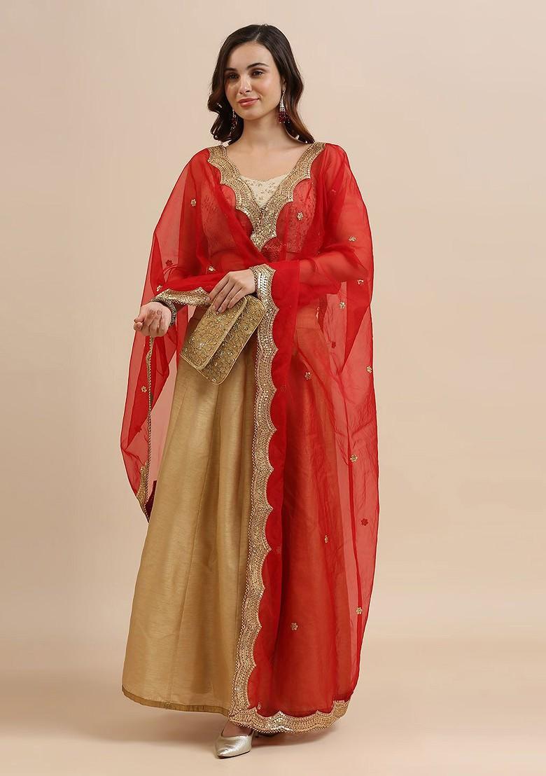 Ethnic Motifs Embroidered Sequinned Organza Dupatta