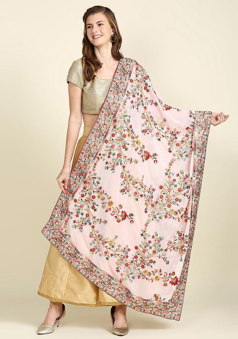 Women Embroidered Dupatta With Mirror Work