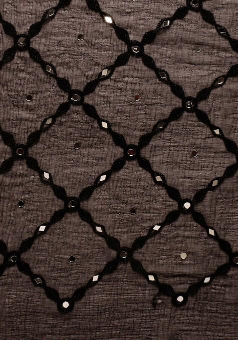 Black And White Embroidered Dupatta With Mirror Work