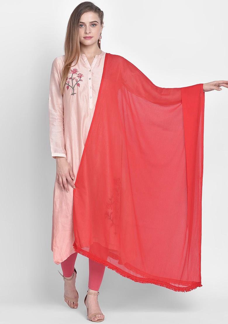 Women Red Solid Dupatta