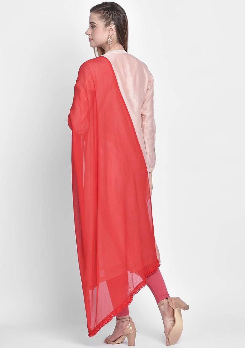 Women Red Solid Dupatta