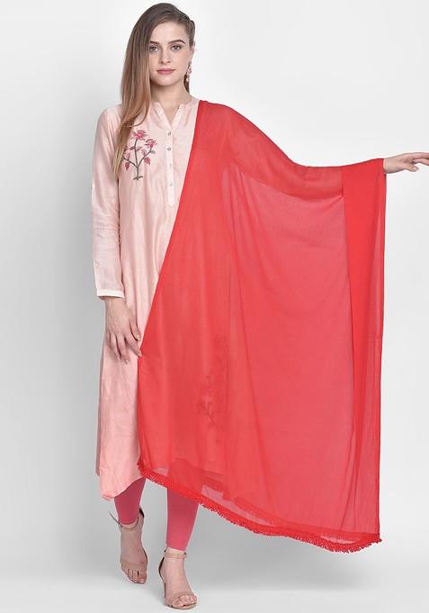 Women Red Solid Dupatta