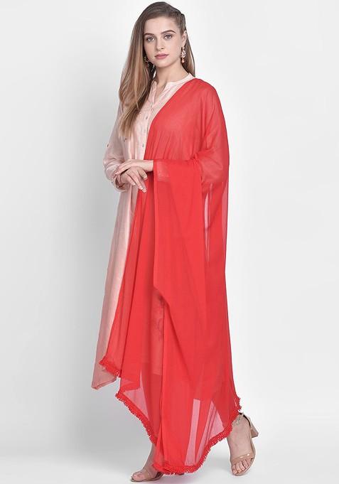 Women Red Solid Dupatta