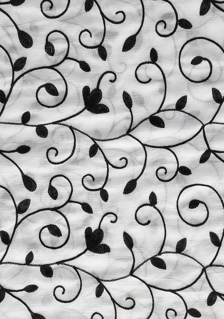 White And Black Embroidered Chiffon Dupatta