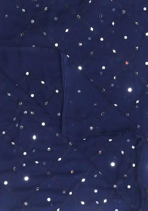 Navy Blue Embroidered Dupatta With Mirror Work
