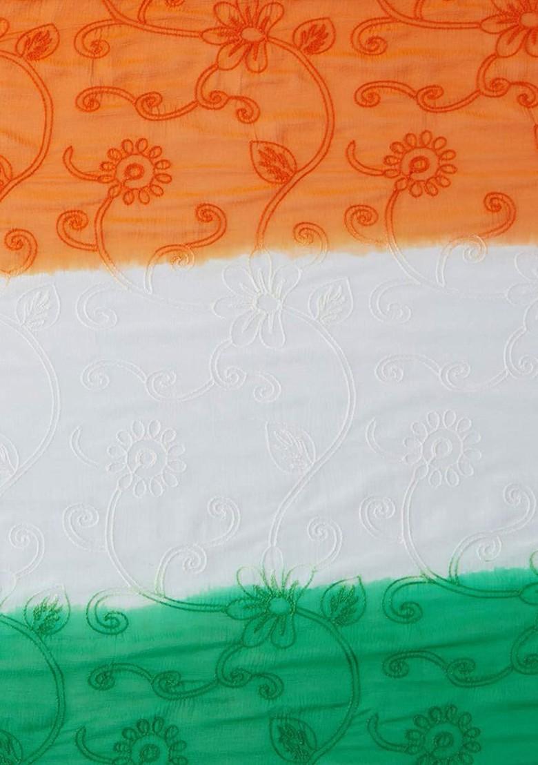 White And Green Woven Design Dupatta With Thread Work